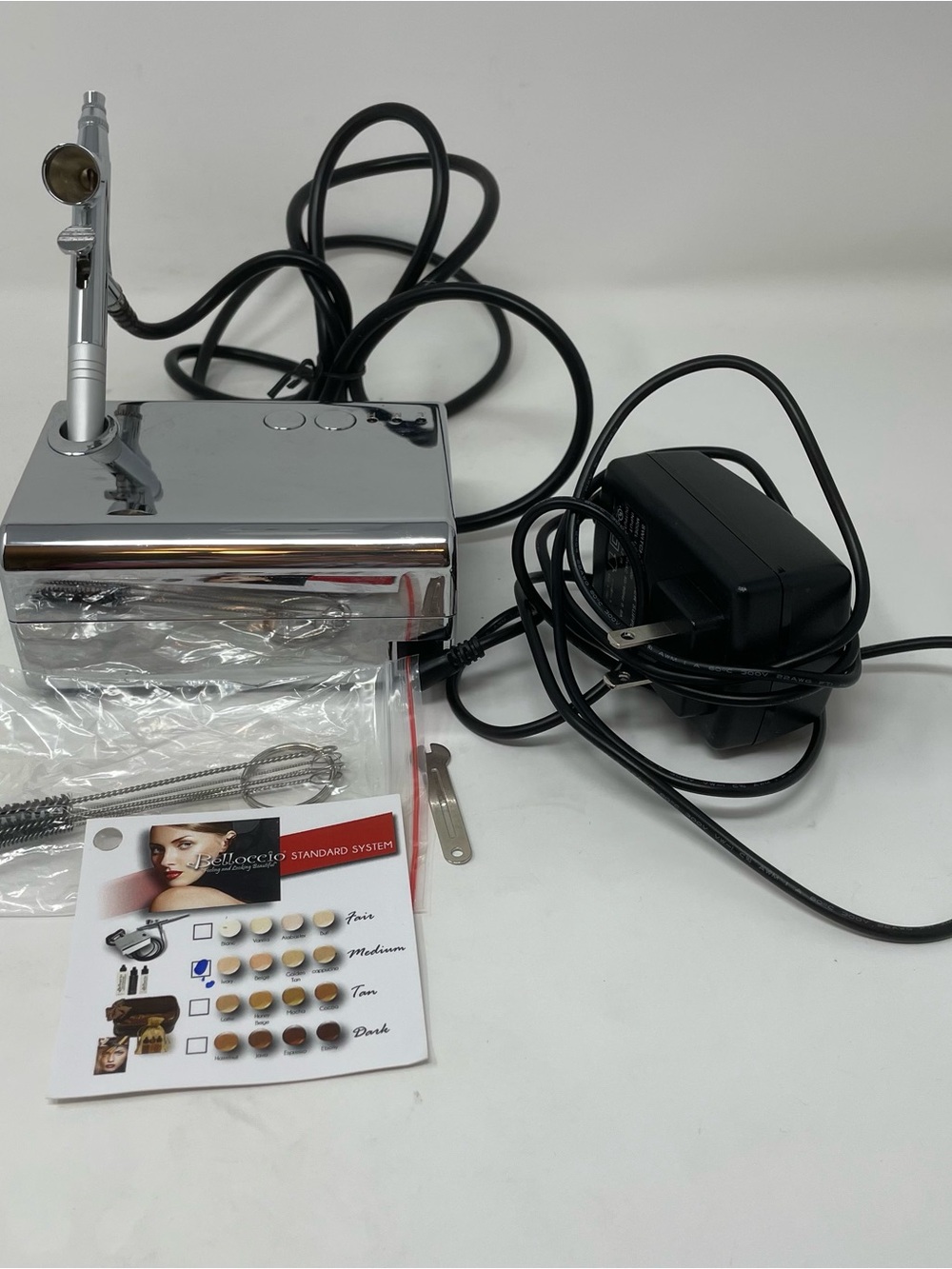 Belloccio Chrome Airbrush Compressor Kit with Dual-Action Makeup Airbrush